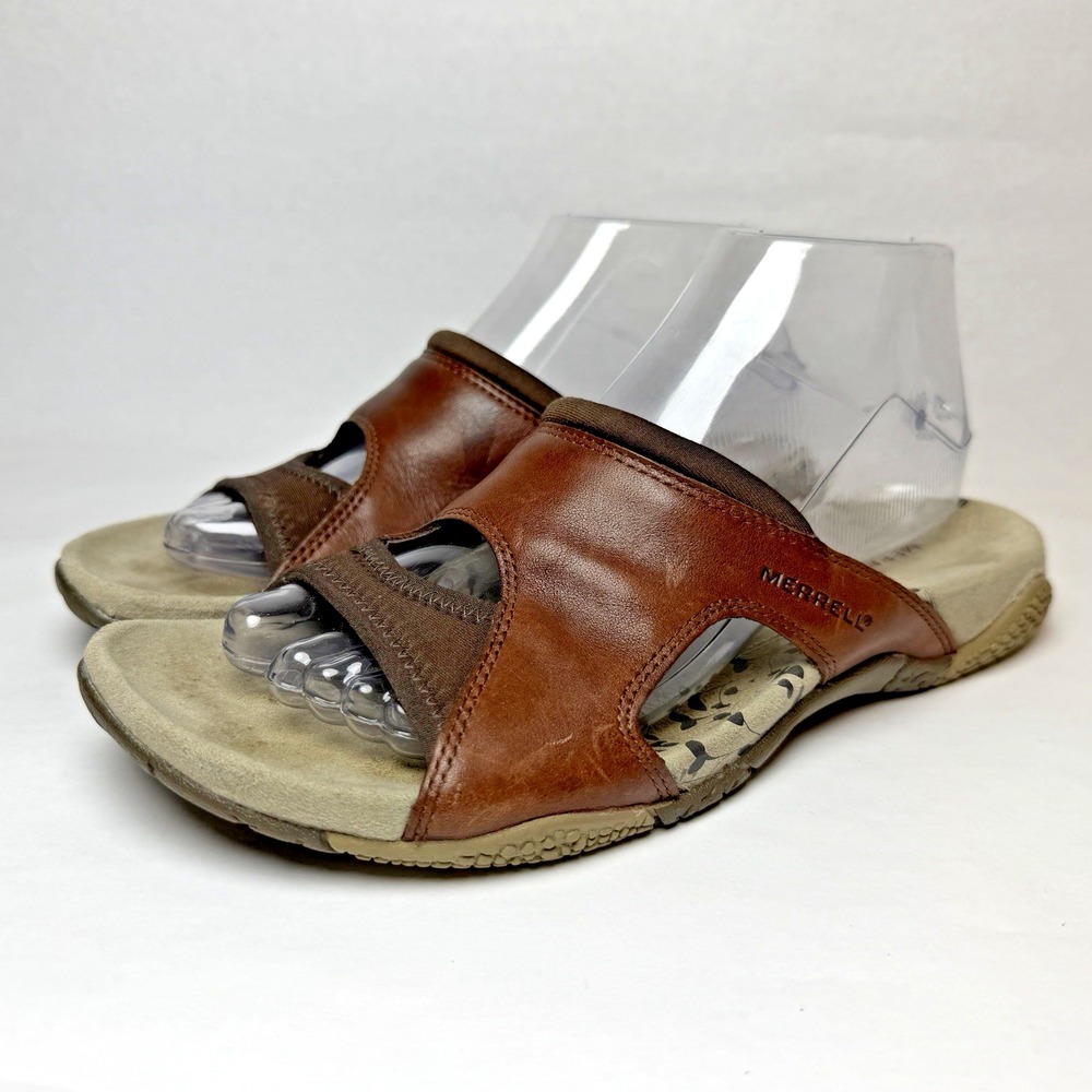 Merrell Pesaro QForm Comfort Slide Sandals Womens Size 8 Brown Leather Slip On